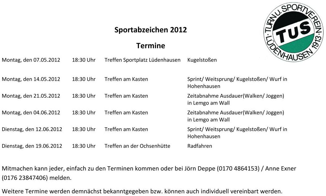 Sportabzeichen 2012 1. Halbjahr